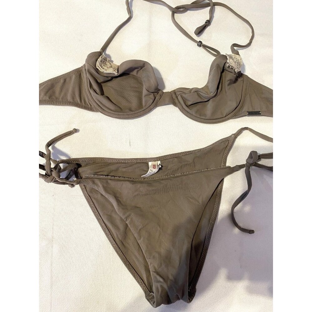 KENZO Tan Nude Two Piece Bikini Set Top Sz 34C + Bottom Sz 12 Bathing Suit